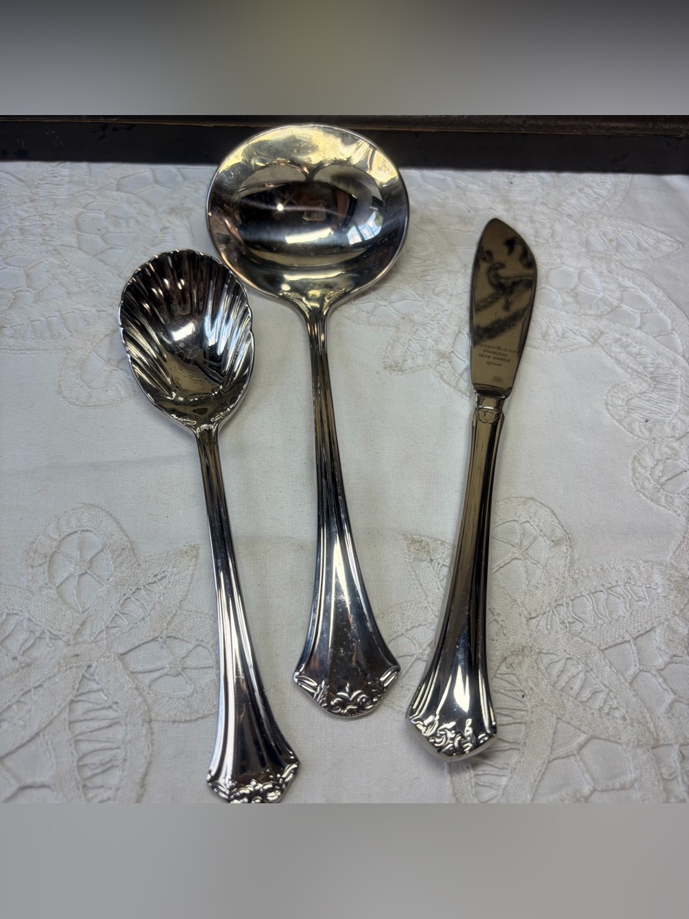 Reed & Barton French Country stainless silver serving set butter knife ladle